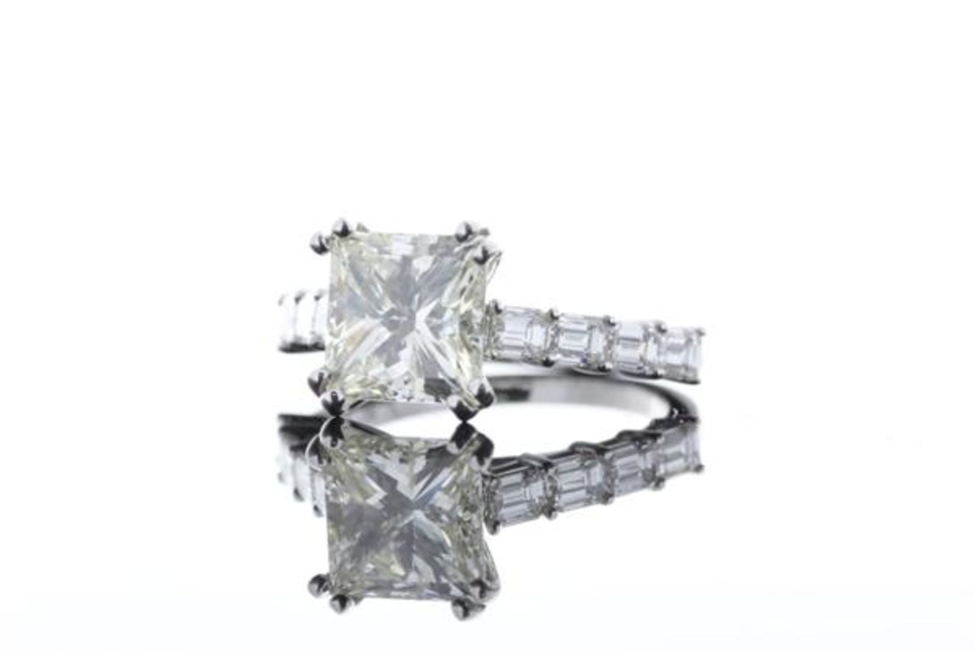 18ct White Gold Single Stone Princess Cut Diamond Ring with emerald shoulders 3.09 - Image 7 of 67