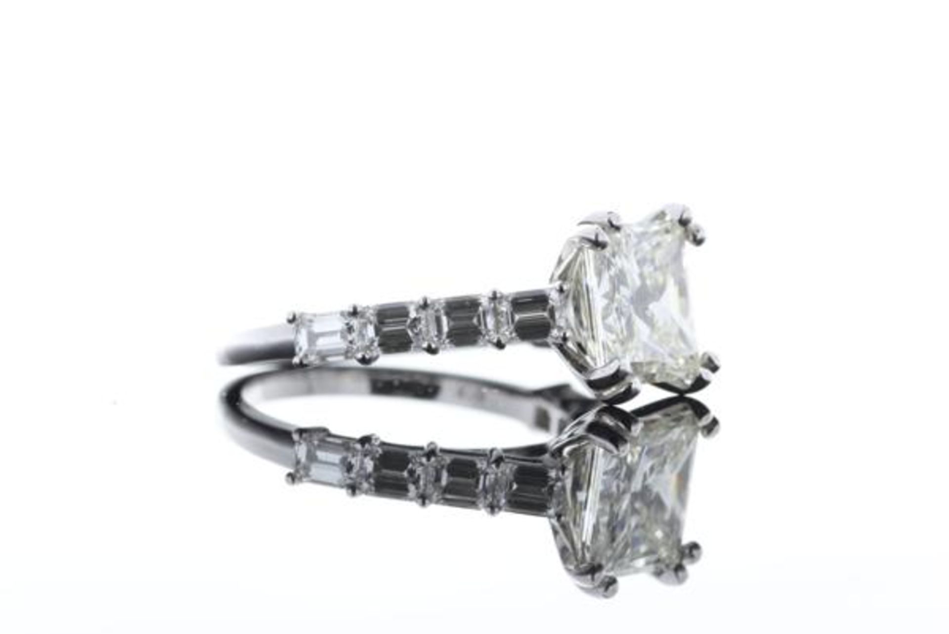 18ct White Gold Single Stone Princess Cut Diamond Ring with emerald shoulders 3.09 - Image 65 of 67