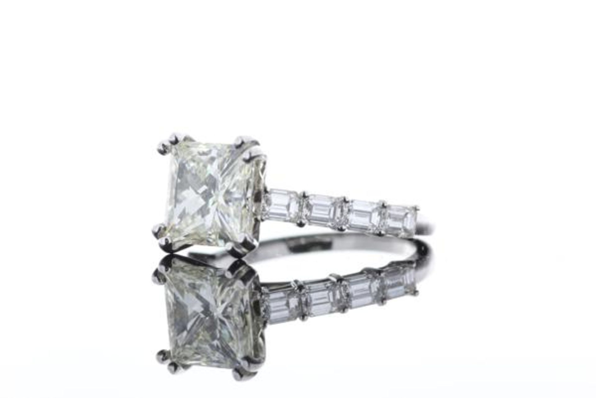 18ct White Gold Single Stone Princess Cut Diamond Ring with emerald shoulders 3.09 - Image 10 of 67