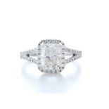 18ct White Gold Single Stone Radiant Cut Diamond With Halo Setting Ring 2.51 (2.01)