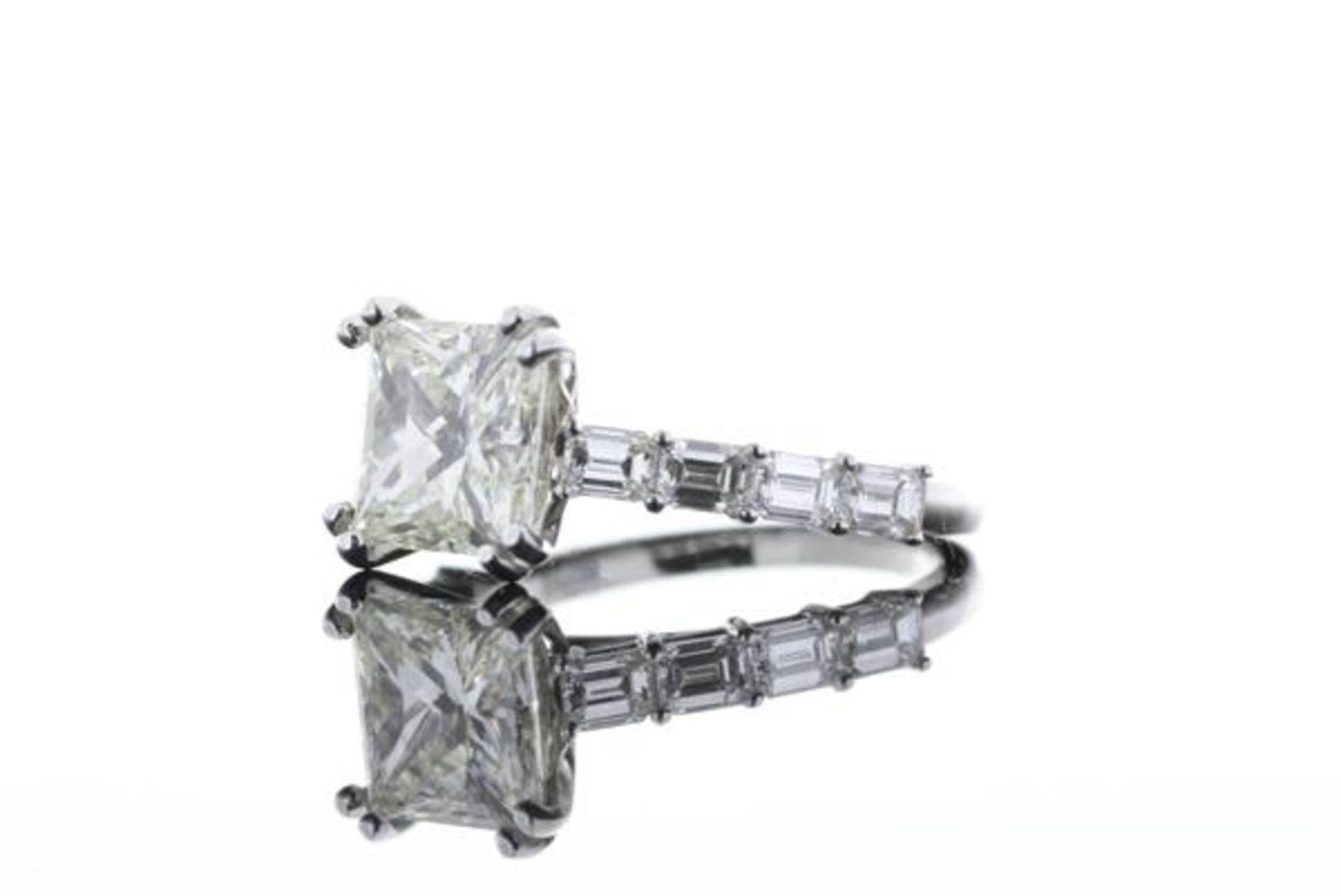 18ct White Gold Single Stone Princess Cut Diamond Ring with emerald shoulders 3.09 - Image 11 of 67