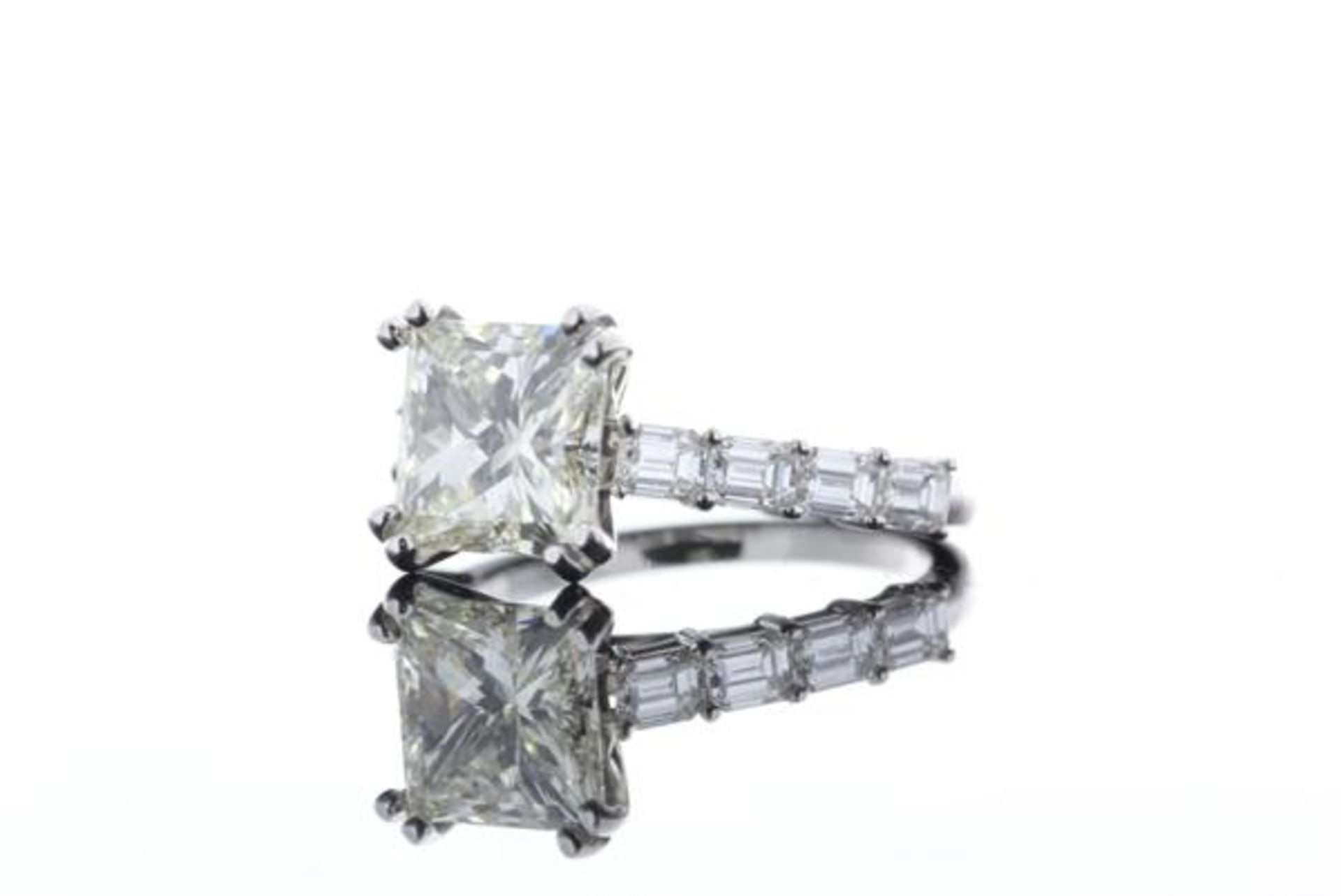 18ct White Gold Single Stone Princess Cut Diamond Ring with emerald shoulders 3.09 - Image 9 of 67