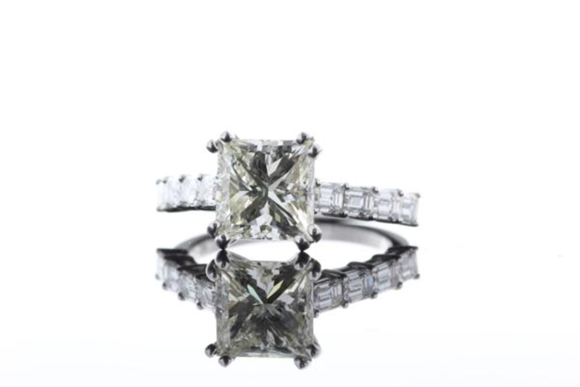 18ct White Gold Single Stone Princess Cut Diamond Ring with emerald shoulders 3.09 - Image 5 of 67