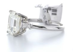 18ct White Gold Single Stone Emerald Cut Diamond Ring With Baguette Shoulders 3.19