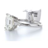 18ct White Gold Single Stone Emerald Cut Diamond Ring With Baguette Shoulders 3.19