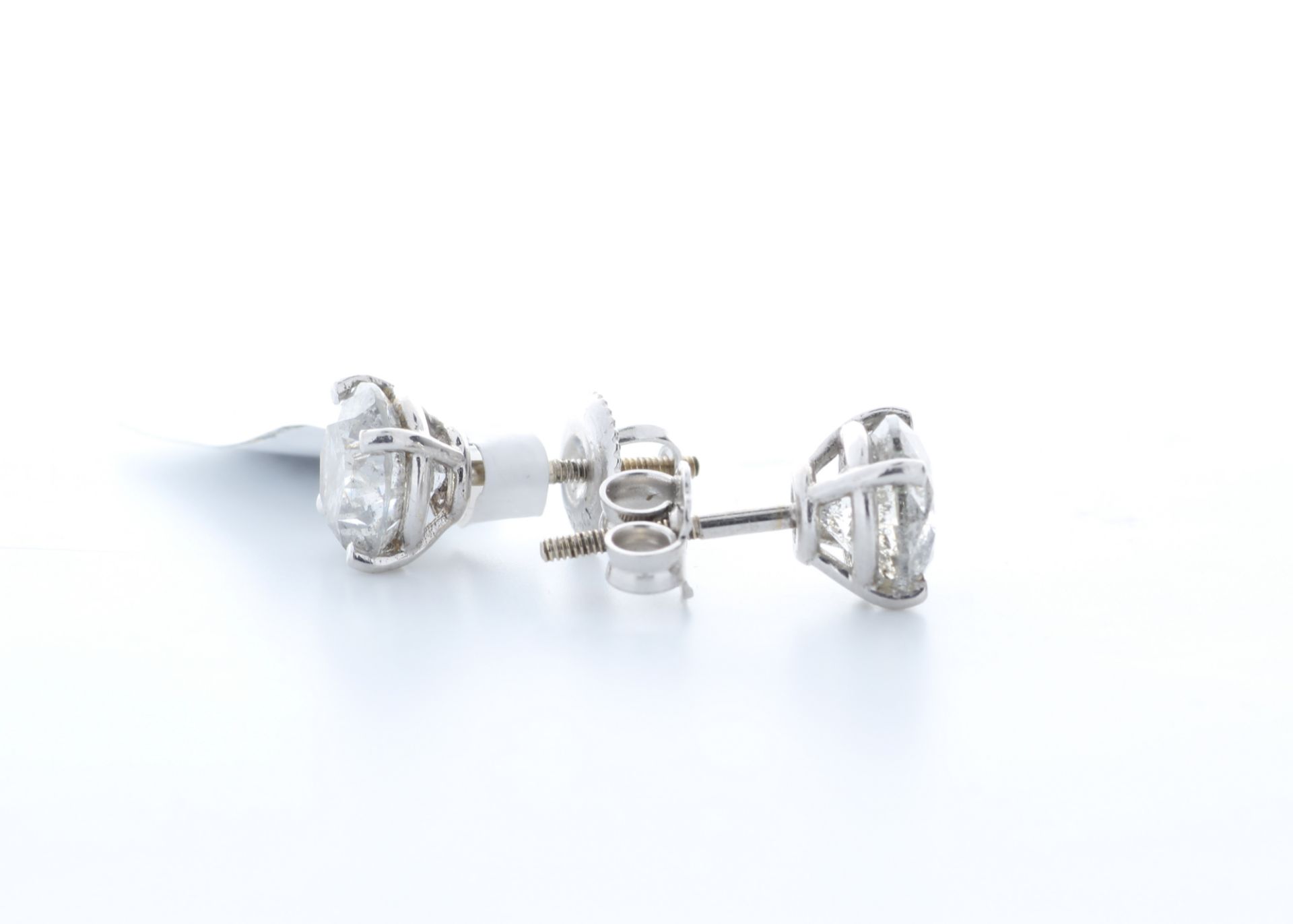 18ct White Gold Single Stone Claw Set Diamond Earring 3.30 - Image 2 of 2