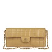Chanel, Beige Quilted Lambskin East West Chocolate Bar Flap Bag