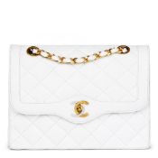Chanel, White Quilted Lambskin Vintage Small Paris Limited Double Flap Bag