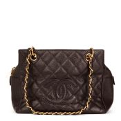 Chanel, Chocolate Brown Quilted Caviar Leather Petite Timeless Tote Ptt