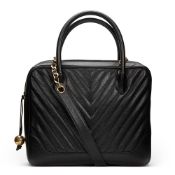 Chanel, Black Chevron Quilted Caviar Leather 2 Way Shoulder Tote