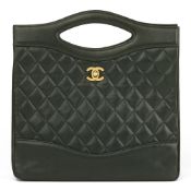 Chanel, Bottle Green Quilted Lambskin Vintage Top Handle With Chain