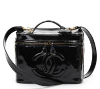 Chanel, Black Patent Leather Vintage Timeless 2 Way Vanity Case