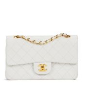 Chanel, White Quilted Lambskin Vintage Small Classic Double Flap Bag
