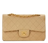 Chanel, Beige Quilted Lambskin Vintage Small Classic Double Flap Bag