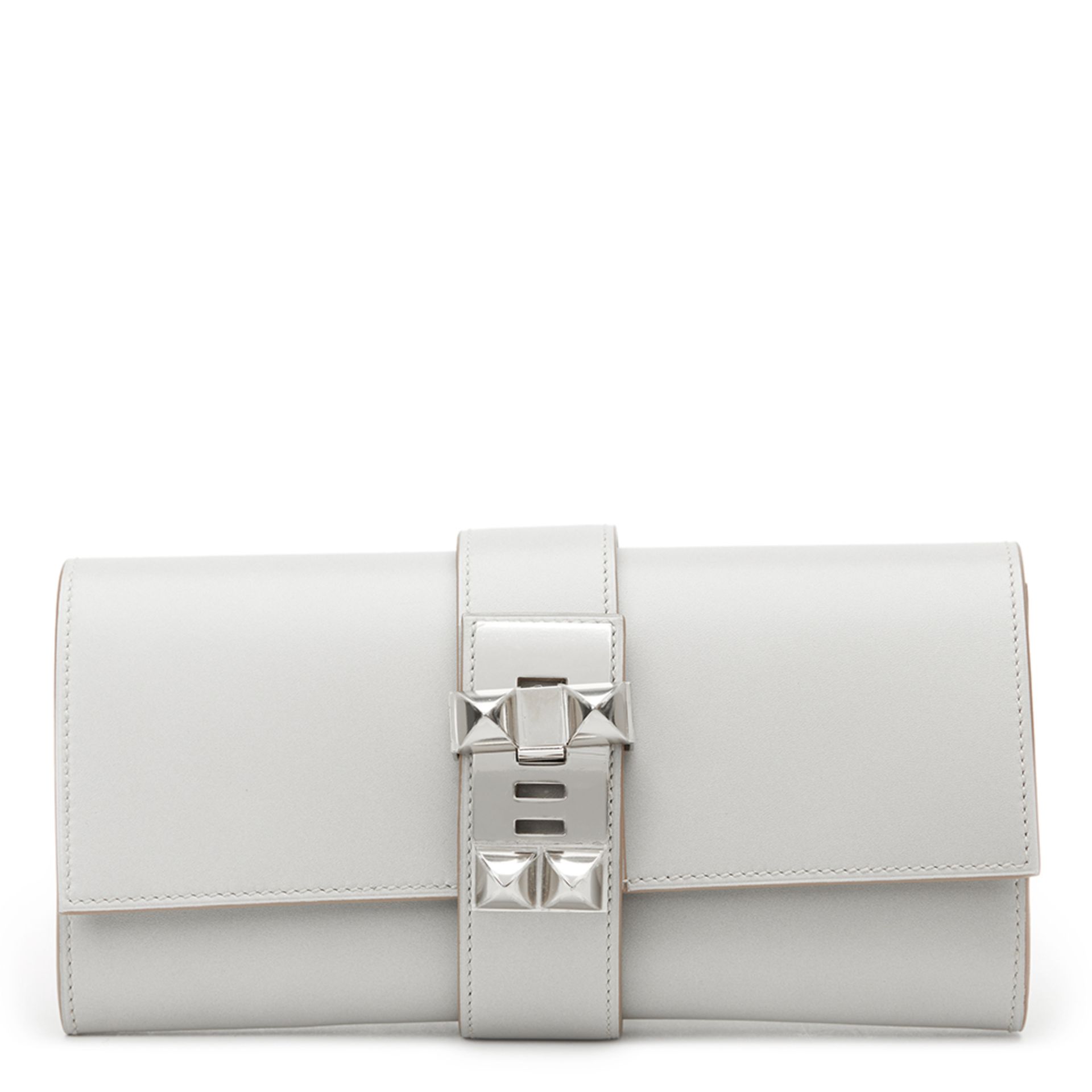 Hermès Gris Perle Tadelakt Leather Medor 23 Clutch