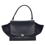 Céline Navy Drummed Calfskin Leather & Suede Large Trapeze