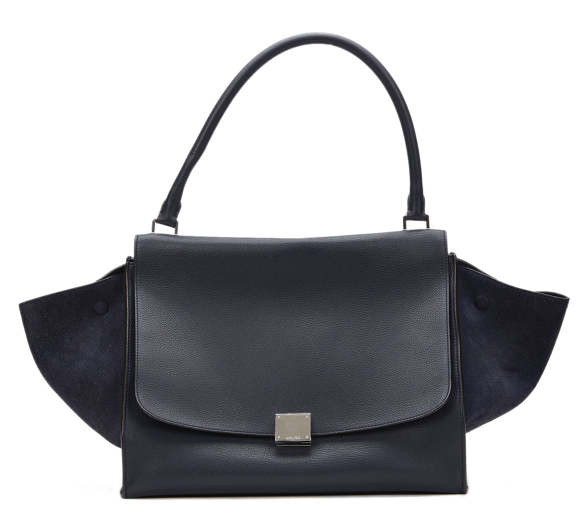 Céline Navy Drummed Calfskin Leather & Suede Large Trapeze