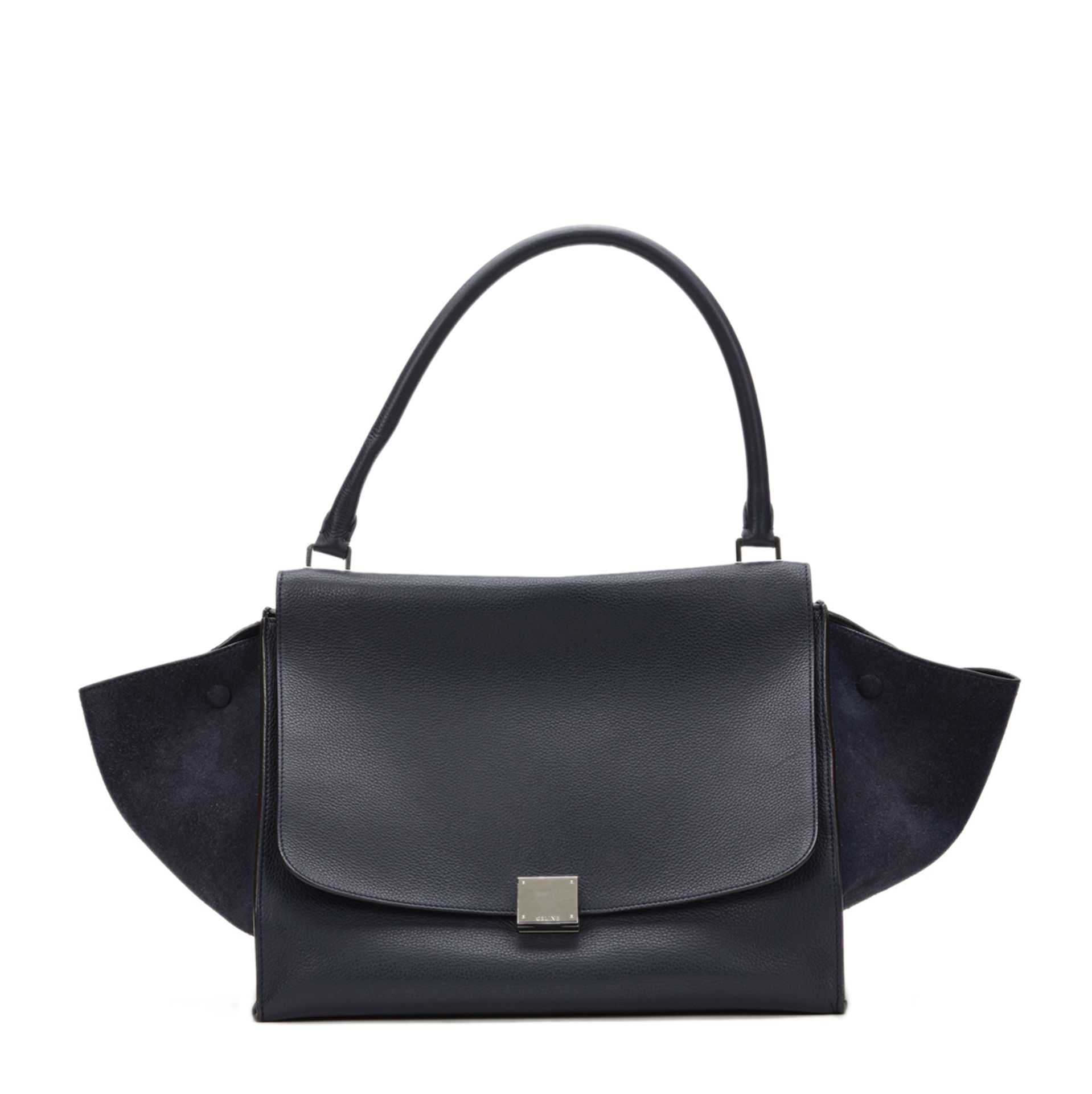 Céline Navy Drummed Calfskin Leather & Suede Large Trapeze - Bild 2 aus 10