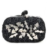 Bottega Veneta Black Raffia Lavorazione Fatta A Mano Knot Clutch