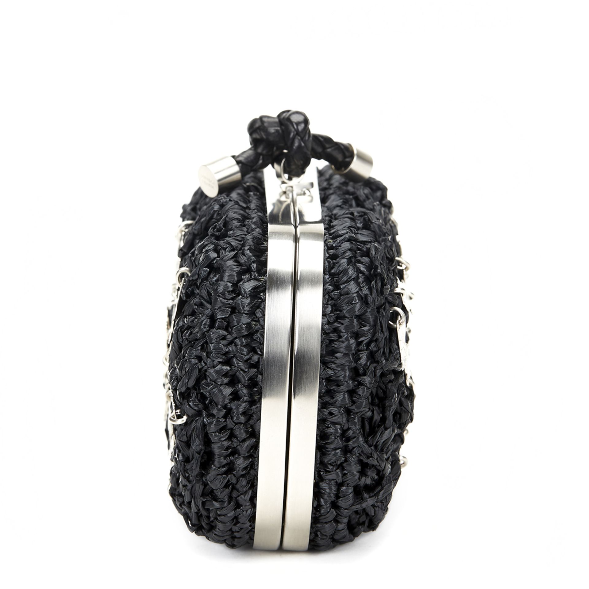 Bottega Veneta Black Raffia Lavorazione Fatta A Mano Knot Clutch - Image 2 of 10