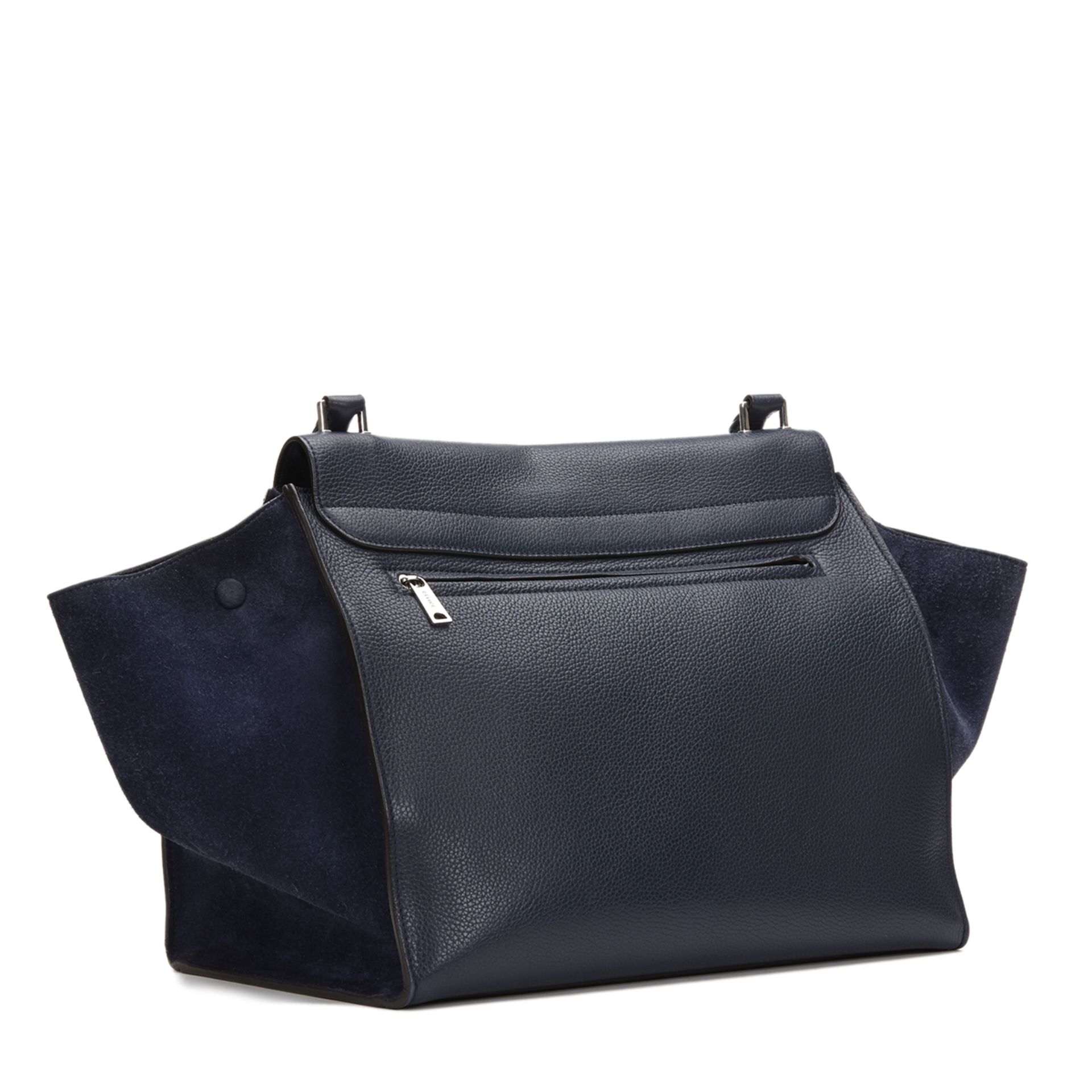 Céline Navy Drummed Calfskin Leather & Suede Large Trapeze - Bild 5 aus 10