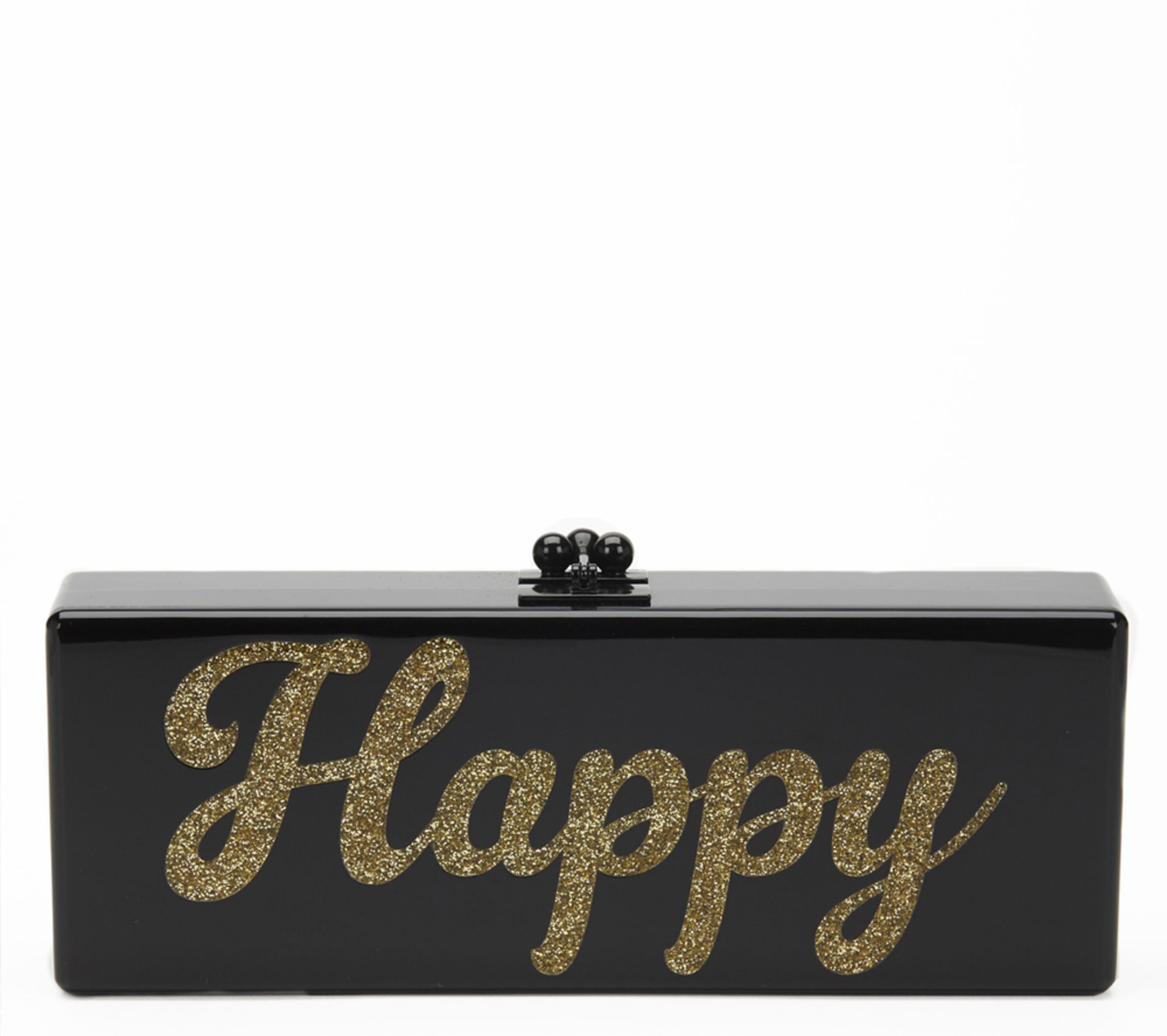 Edie Parker Black Glittered Acrylic Happy Box Clutch