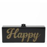 Edie Parker Black Glittered Acrylic Happy Box Clutch