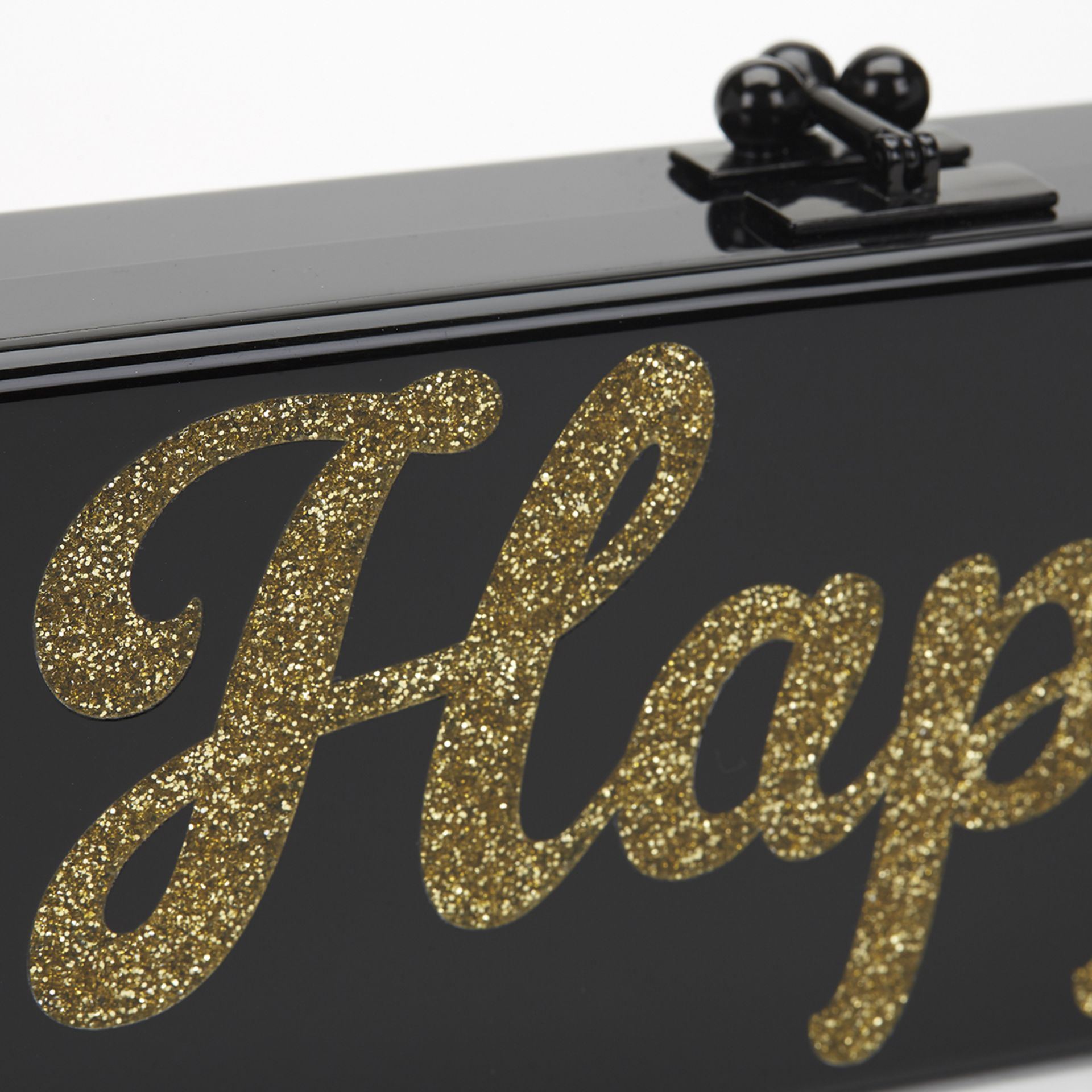 Edie Parker Black Glittered Acrylic Happy Box Clutch - Image 6 of 9