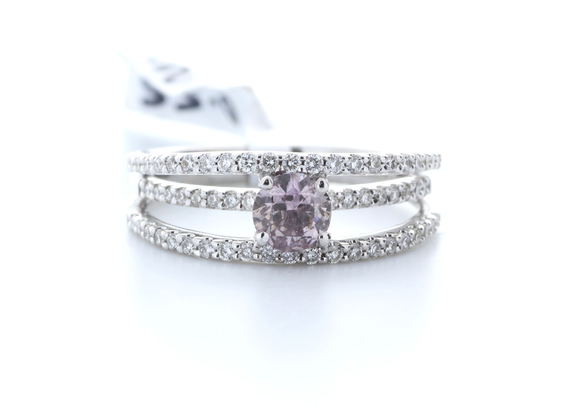 18ct White Gold Claw Set With Fancy Natrual Pink Centre Stone Semi Eternity Diamond Ring 0.55 - Image 2 of 2