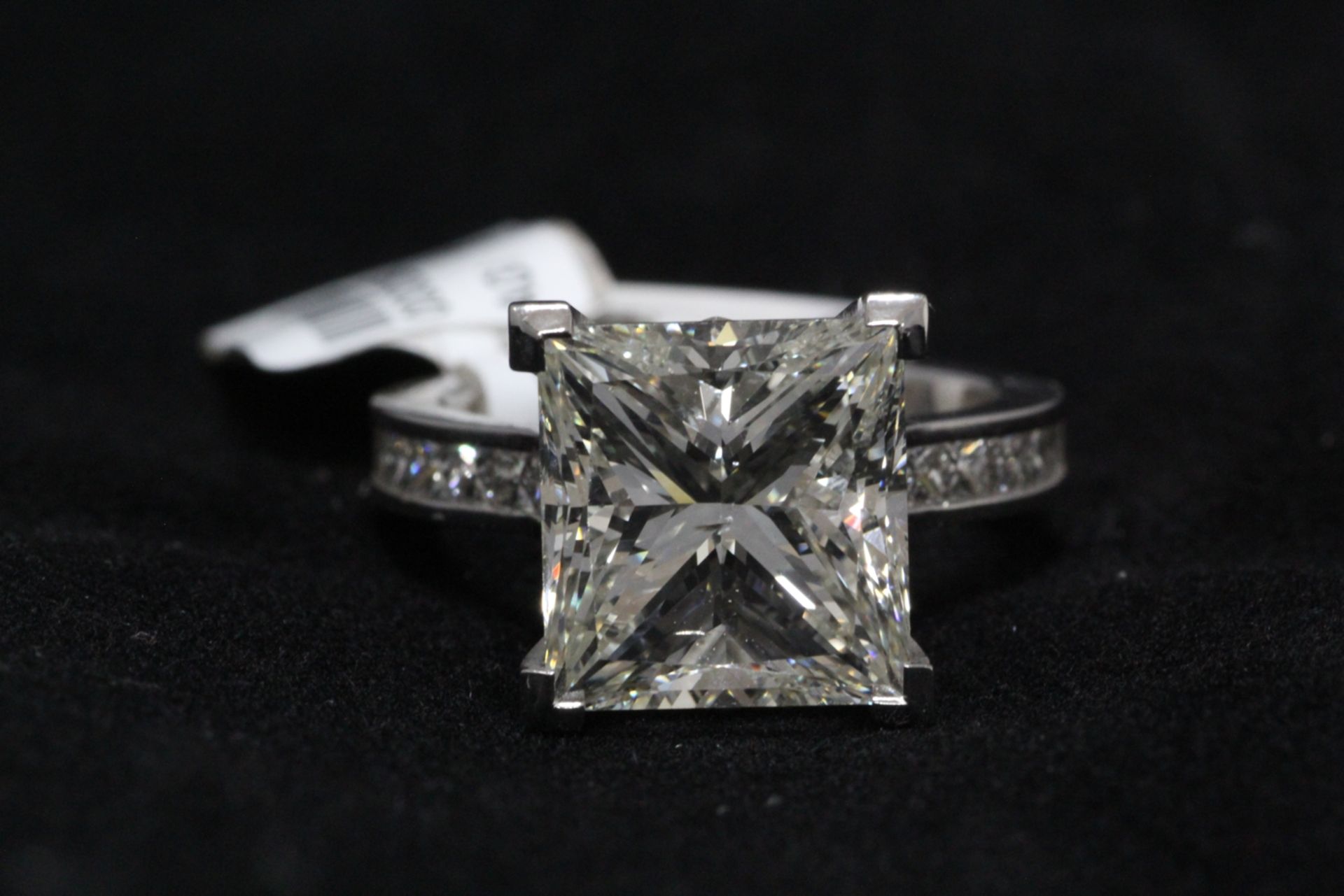 18ct White Gold Single Stone, Princess Cut With Stone Set Shoulders Diamond Ring 7.01 Carats