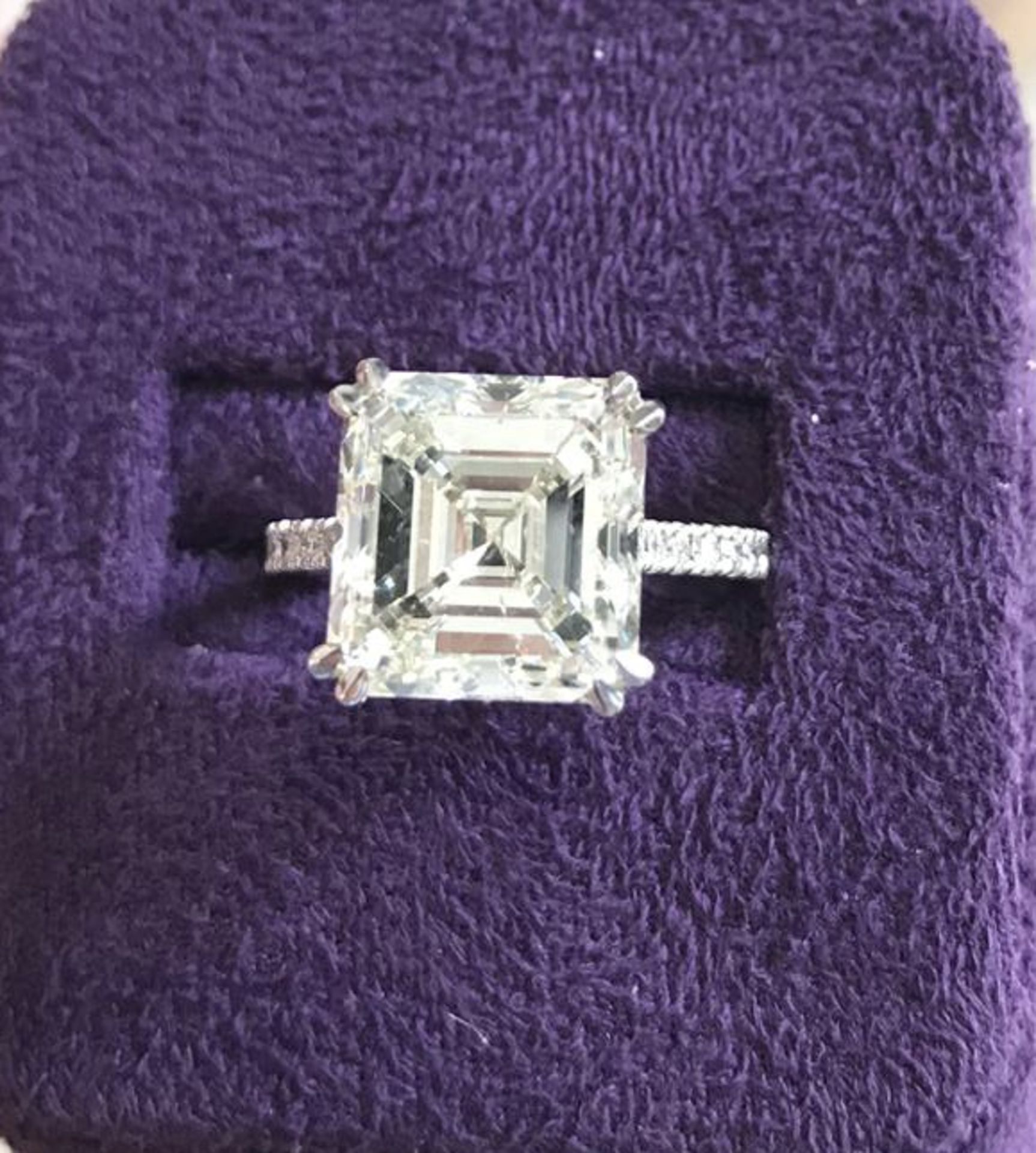 18ct White Gold Single Stone Asscher Cut Claw Set Diamond Ring 7.00