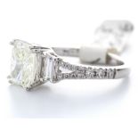 18ct White Gold Single Stone Radiant Cut Claw Set With Stone Set Shoulders Diamond Ring 2.51