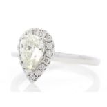 18ct White Gold Pear Cluster Claw Set Diamond Ring 1.21
