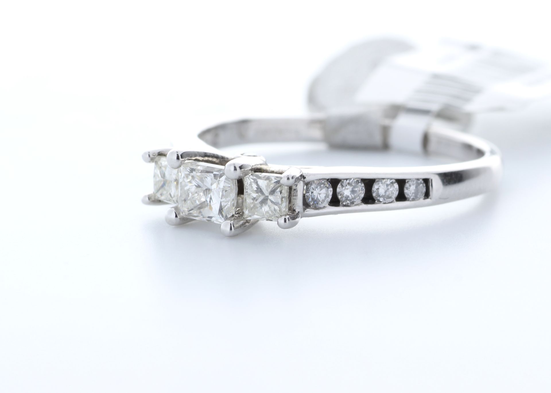 14ct White Gold Three Stone Claw Set Princess Cut Diamond Ring 1.00