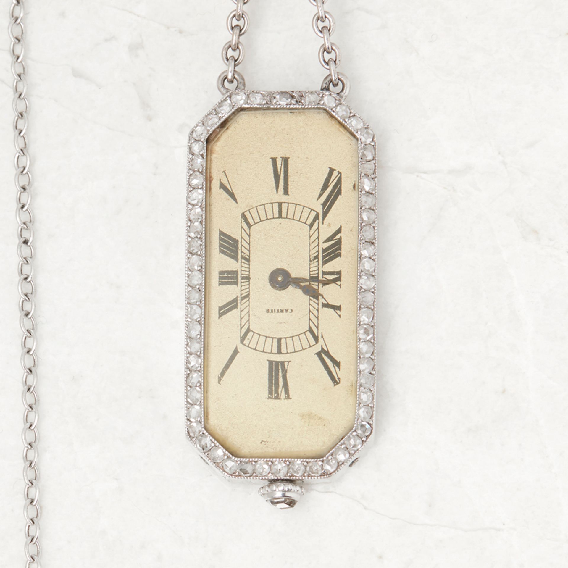 Cartier, Platinum Diamond Set Rare Vintage Brooch Watch - Bild 5 aus 10