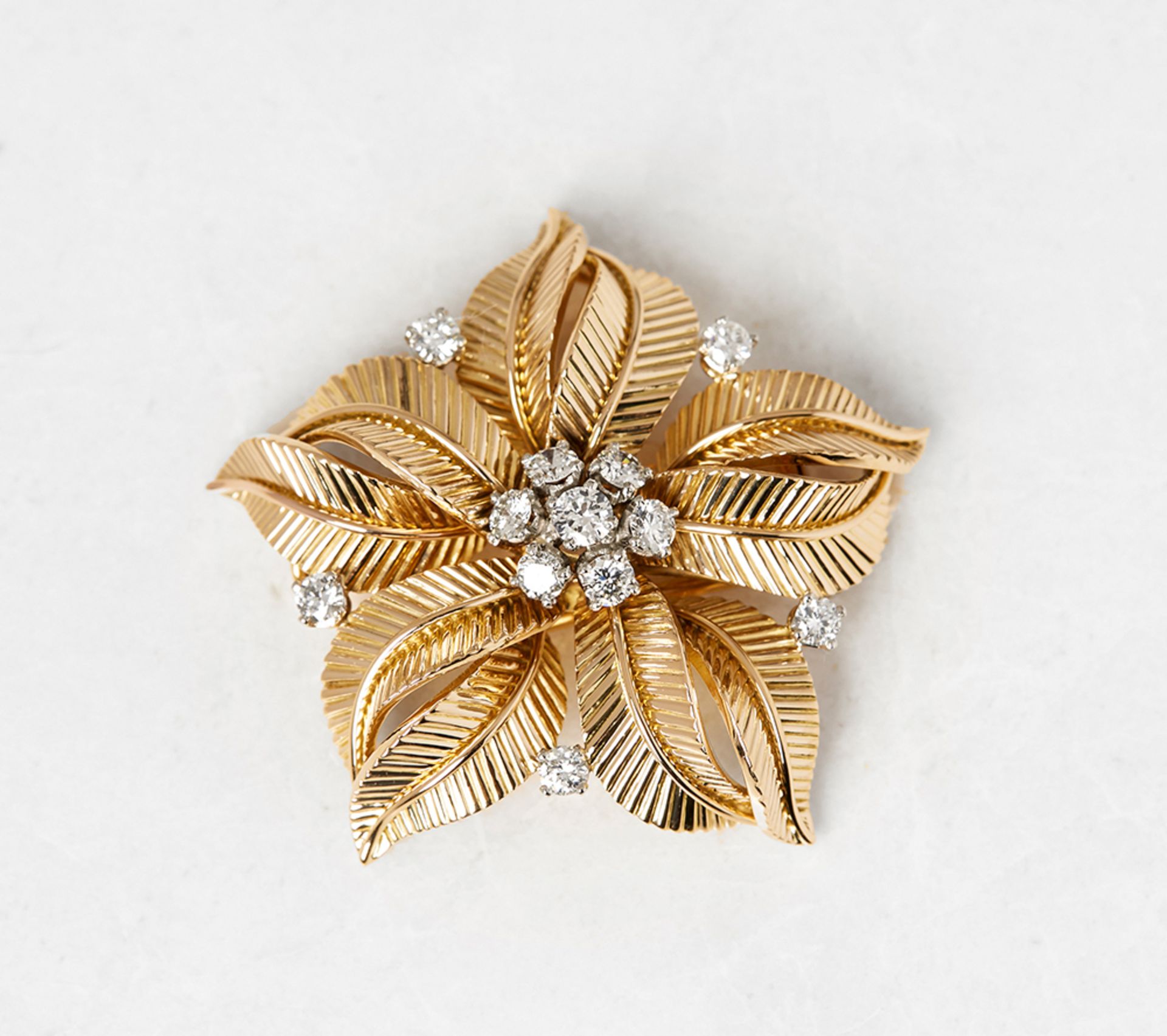 Cartier, 18k Yellow Gold 1.09ct Diamond Flower Brooch