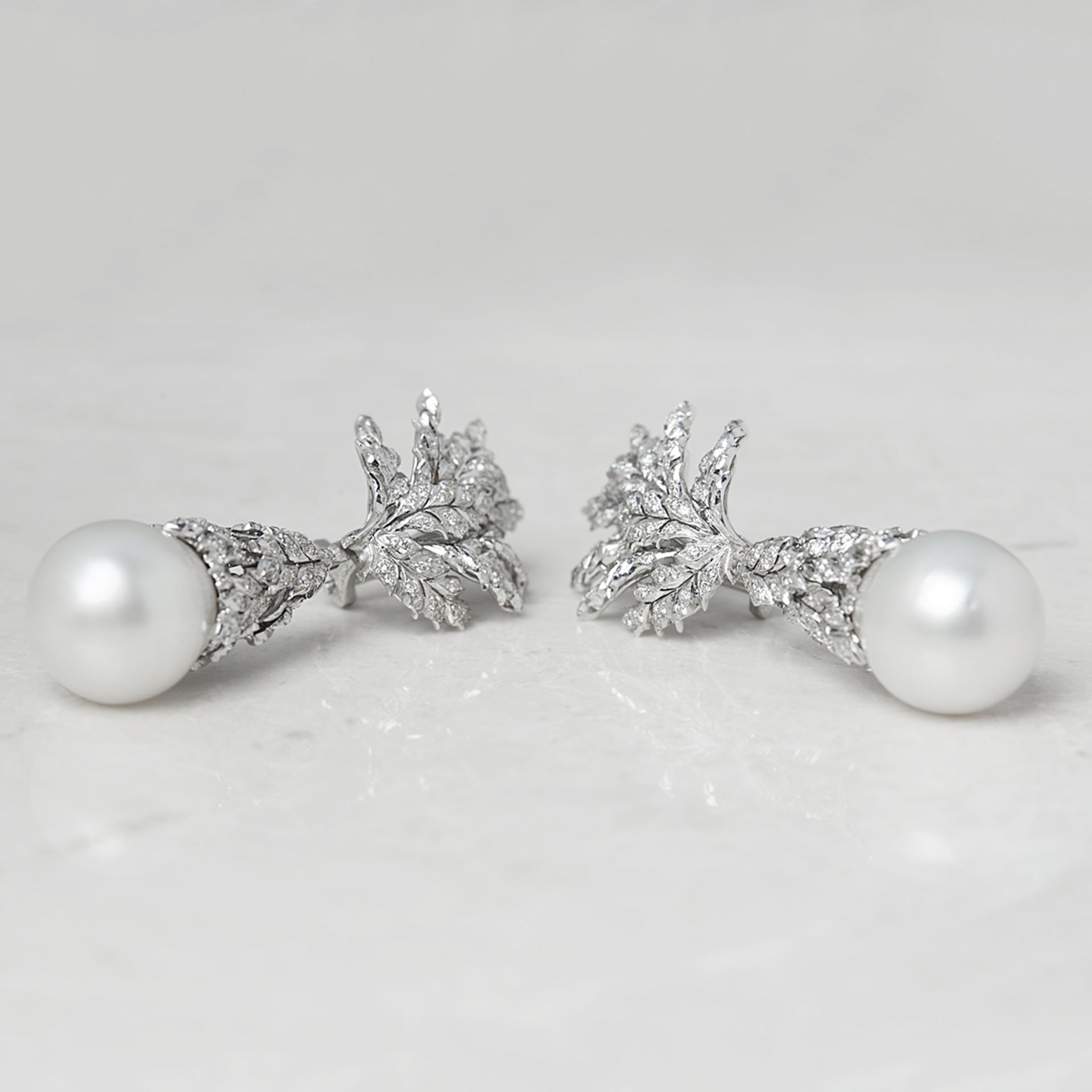 Buccellati 18k White Gold South Sea Pearl & 2.71ct Diamond Drop Earrings - Bild 7 aus 13