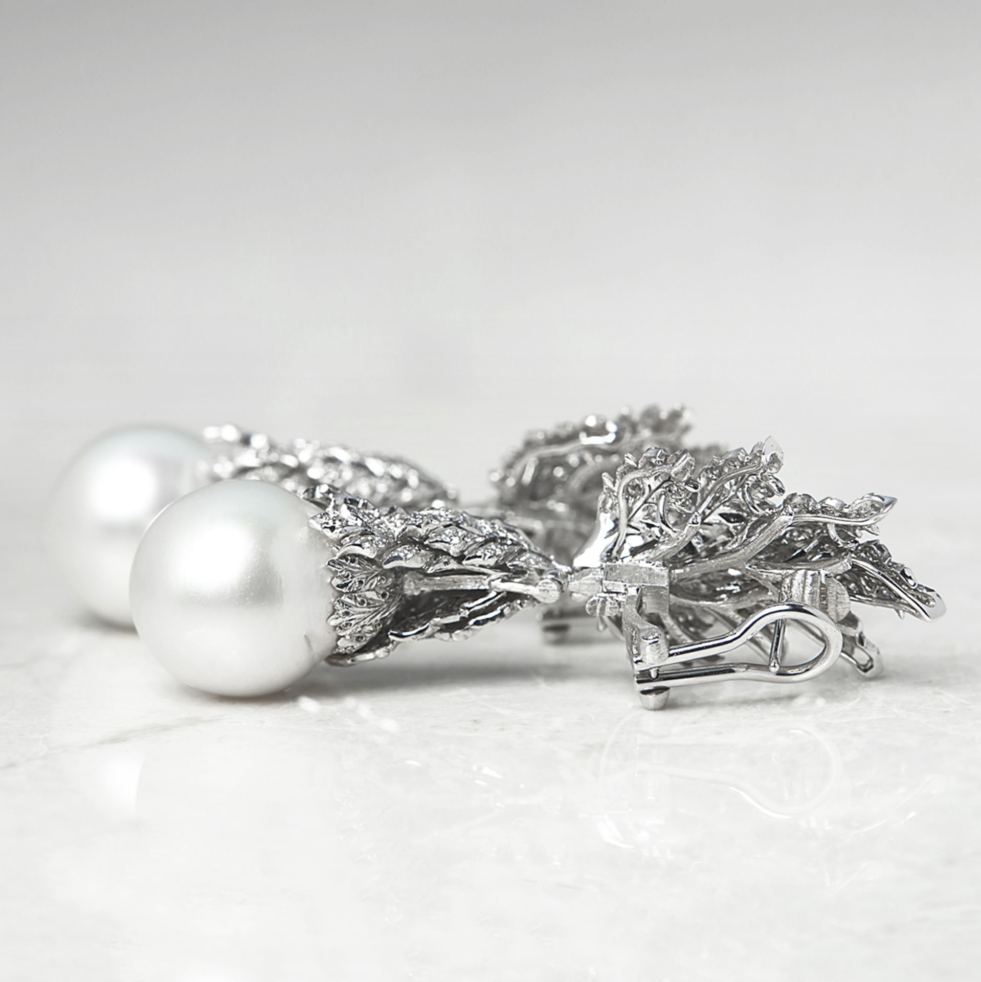 Buccellati 18k White Gold South Sea Pearl & 2.71ct Diamond Drop Earrings - Image 3 of 13