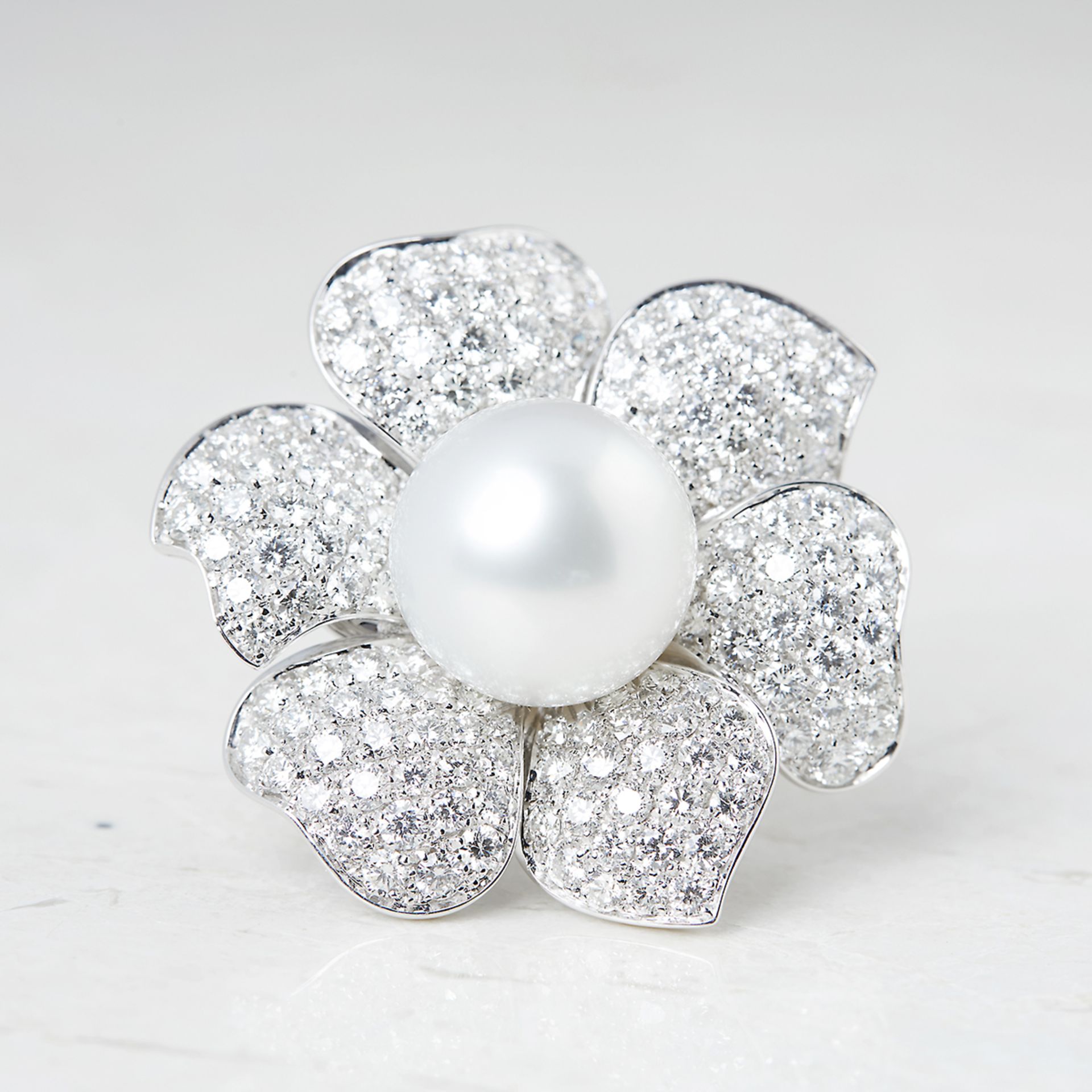 Picchiotti 18k White Gold South Sea Pearl & 7.80ct Diamond Flower Ring - Bild 2 aus 5