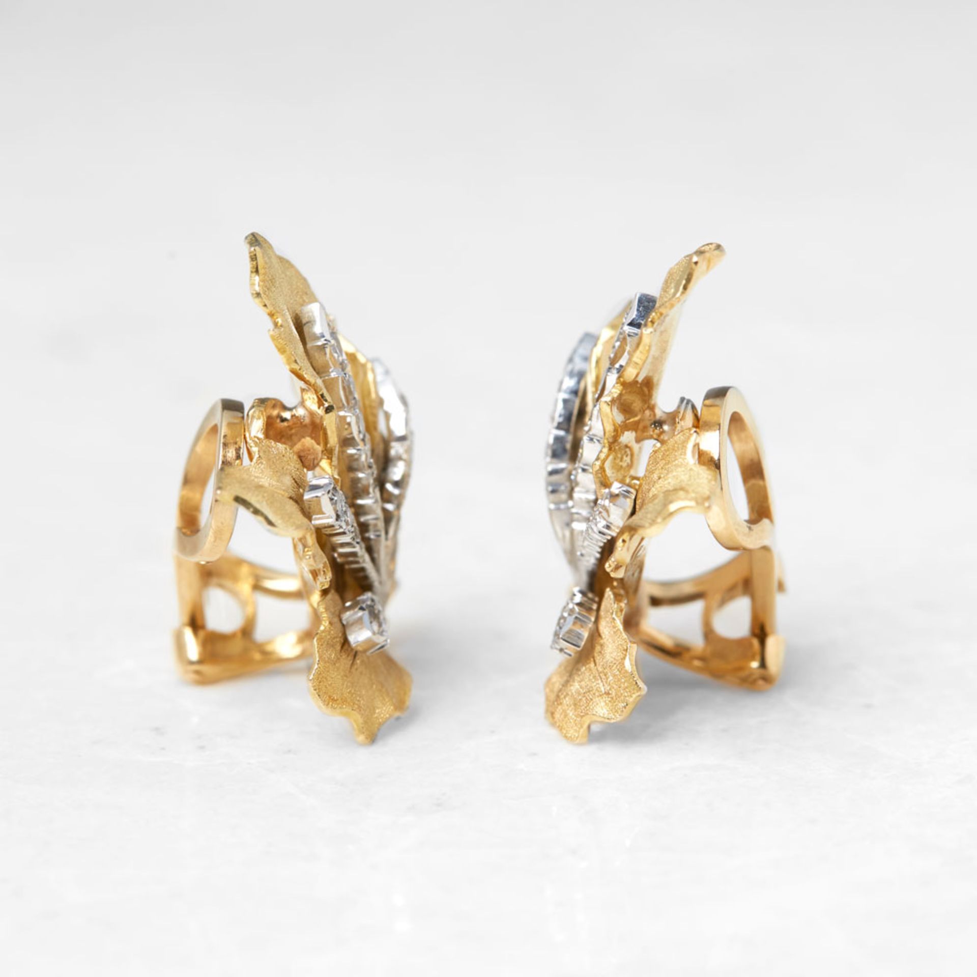 Buccellati 18k Yellow Gold 0.50ct Diamond Leaf Design Earrings - Bild 3 aus 7