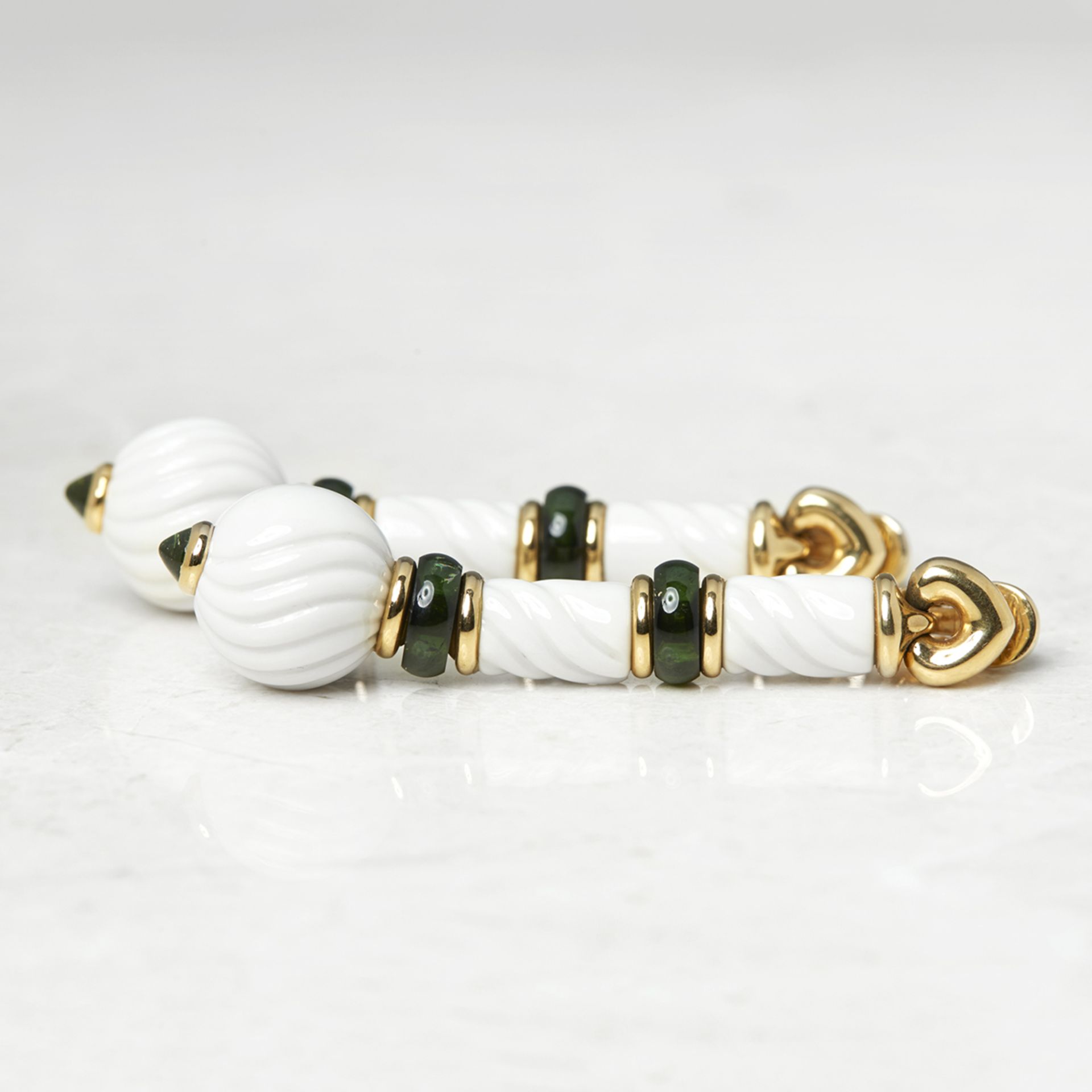 Bulgari 18k Yellow Gold & Porcelain Green Tourmaline Chandra Earrings - Image 3 of 9