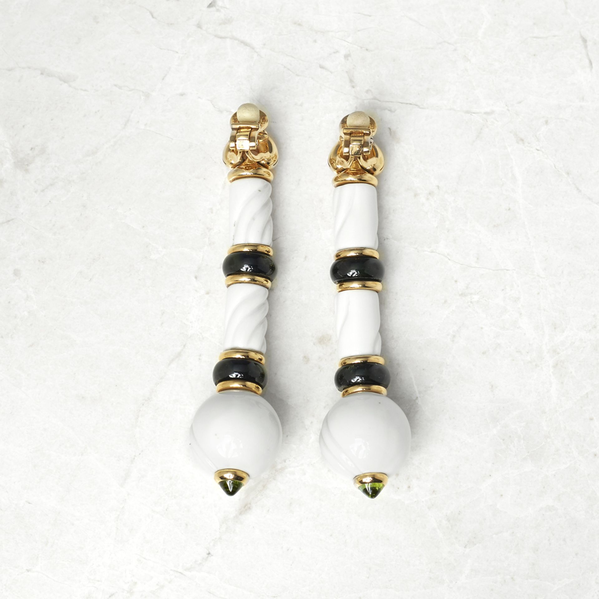 Bulgari 18k Yellow Gold & Porcelain Green Tourmaline Chandra Earrings - Bild 2 aus 9