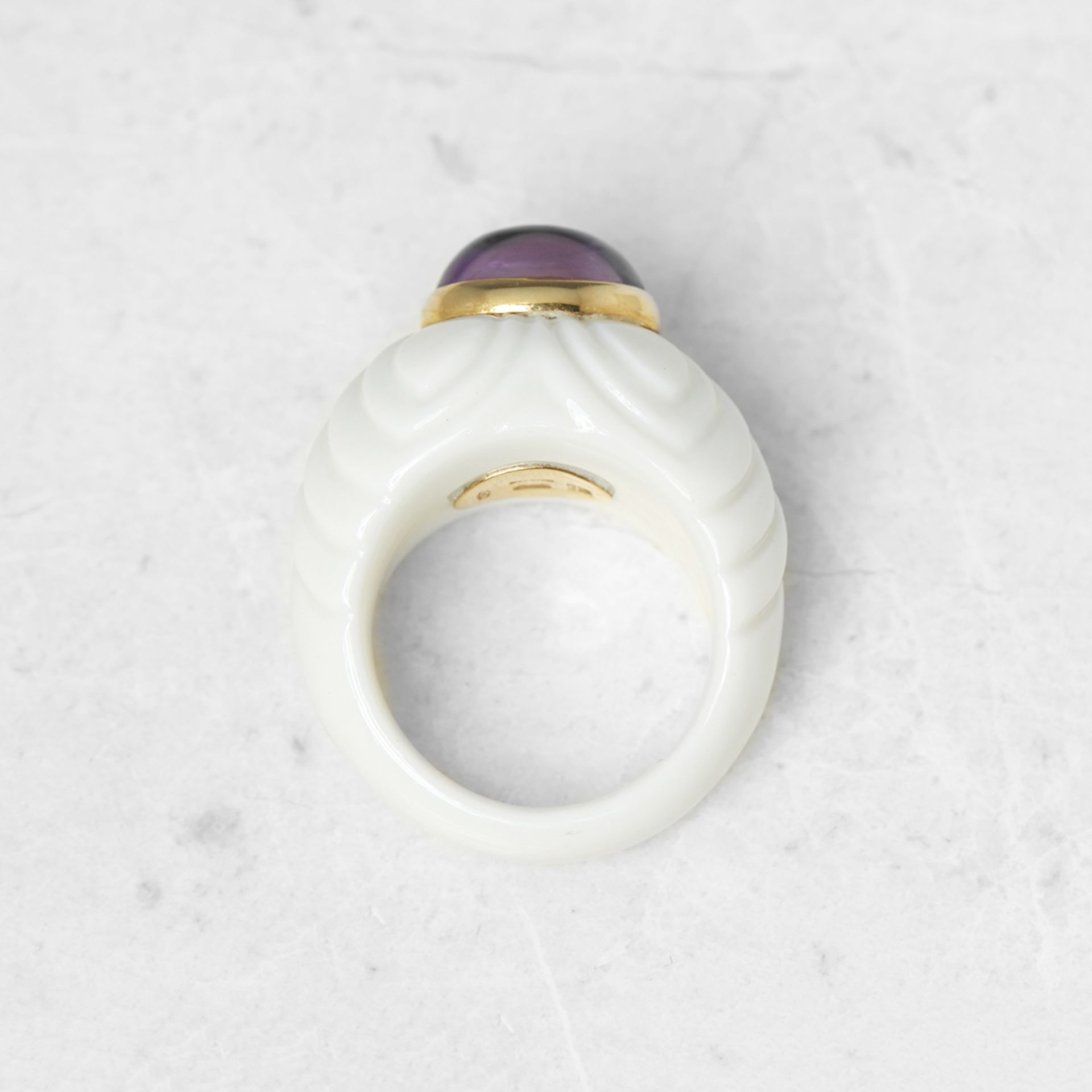 Bulgari 18k Yellow Gold & Porcelain Amethyst Chandra Ring - Bild 5 aus 7