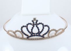 IGI Certified 14 K Rose Gold 11.06 ct. Diamonds and 5.60 ct. Blue Sapphire Tiara/Head Gear