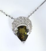 IGI certified 14 K Very Exclusive White Gold Alexandrite and Diamond Pendant Necklace