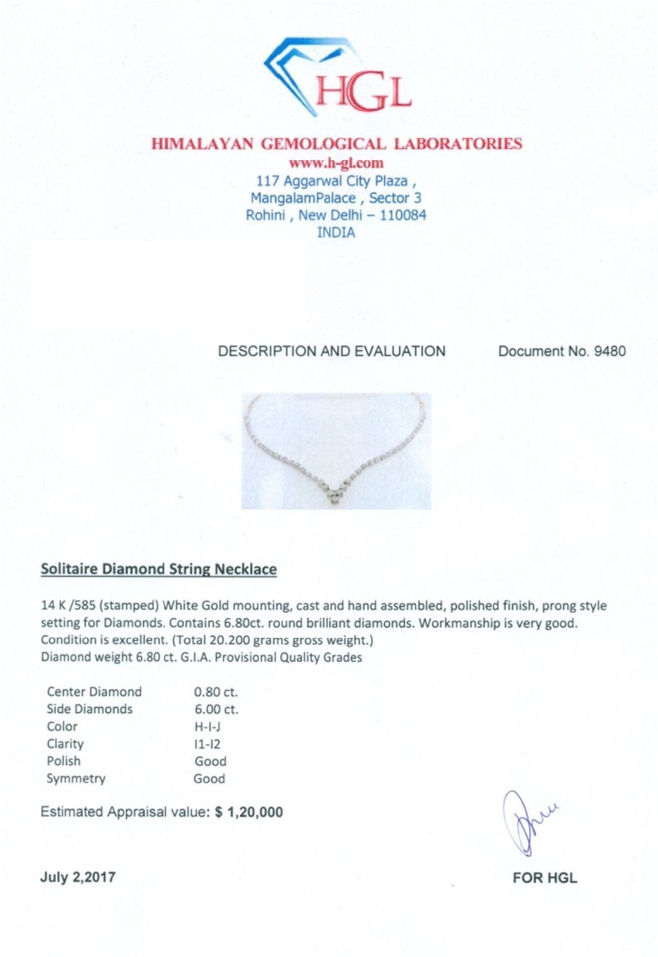 IGI Certified 14 K /585 stamped White and Yellow Gold Solitaire Diamond String Necklace - Image 10 of 10