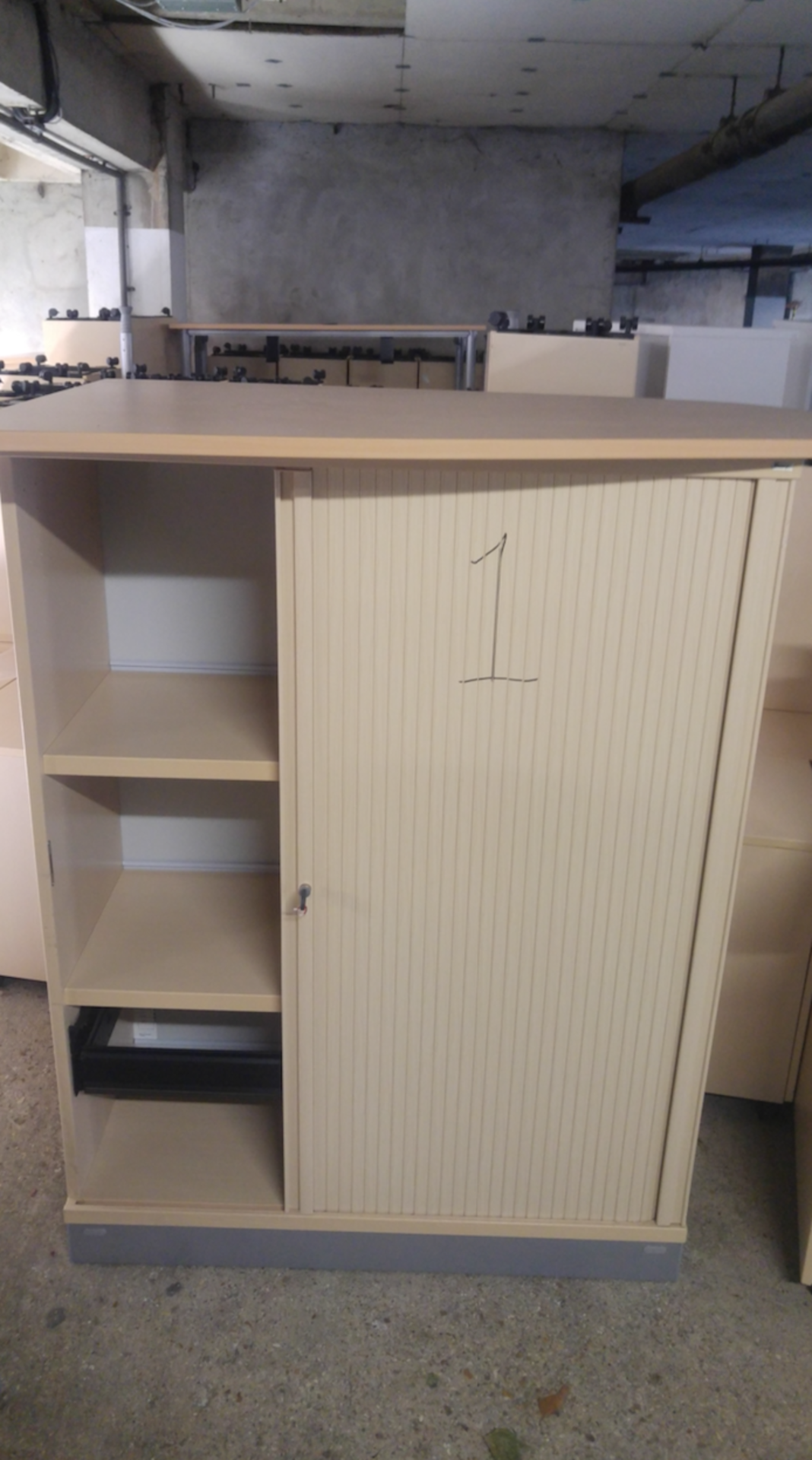 1 x Tall Sliding Door Cabinet with Shelves & Key