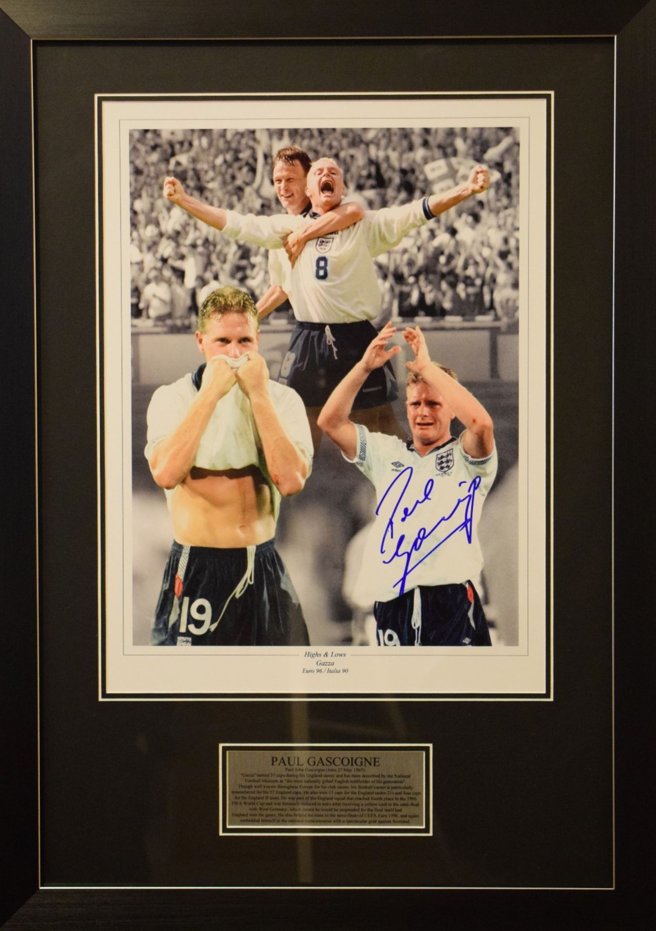 PAUL GASCOIGNE Autographed Framed Photo Montage "Highs and Lows of Euro 96"