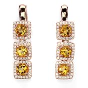 A Magical pair of Earrings set with 6 Natural Citrine gemstones - Beautiful Golden colour Citrine