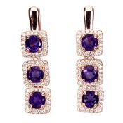 A Magical pair of Earrings set with 6 Natural Amethyst gemstones - Sparkling Cubic Zirconia.